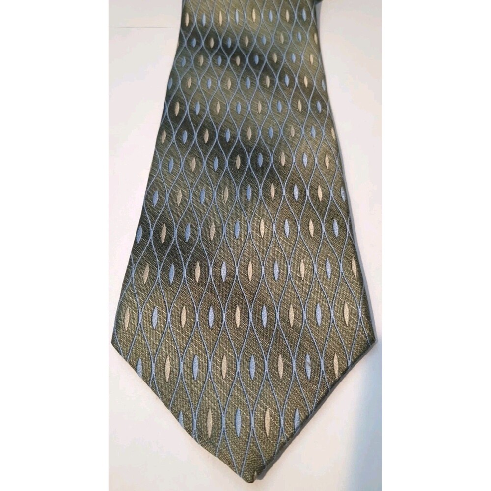 Burma Bibas Tie Silk Gray Geometric Blue